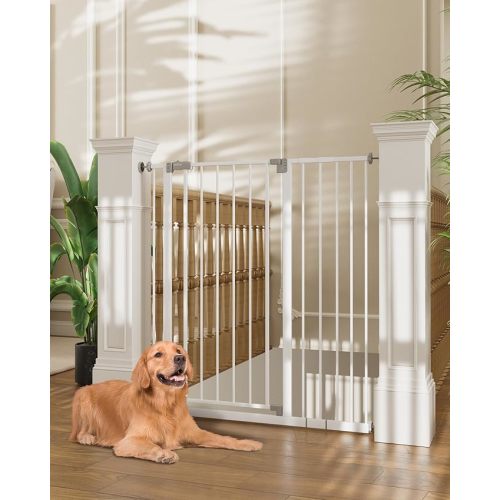 InnoTruth 36" Extra Tall Baby Gate for Stairs, 28.9-42.1" Dog Gates for Doorways One-Hand Opening, Easy Walk Thru Dual Lock Dog Gates for The House, Hallways, Bedrooms, Easy Install Kid Gate,White