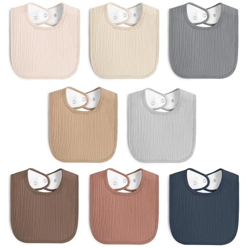 MairMore 8 Pack Muslin 100% Cotton Baby Bibs for Unisex, Soft and Absorbent Gender Neutral Set for Feeding and Drooling