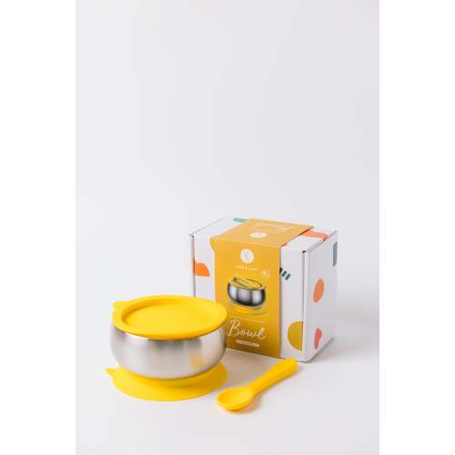 18/8 Stainless Steel Feeding Bowl with silicone suction base, airtight lid and spoon