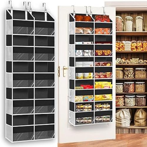 Over The Door Organizer 5 Tiers, Extra Large Behind Door Storage of 10 Compartments, 80 lbs Weight Capacity Hanging Storage Organizer with Clear Window Kids Toys, Shoes, Diapers, Room Storage