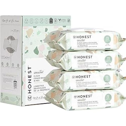 The Honest Company Clean Conscious Unscented Wipes | Over 99% Water, Compostable, Plant-Based, Baby Wipes | Hypoallergenic for Sensitive Skin, EWG Verified | Geo Mood, 288 Count