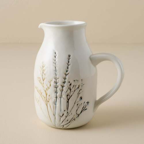 Pressed Floral Ceramic Pitcher