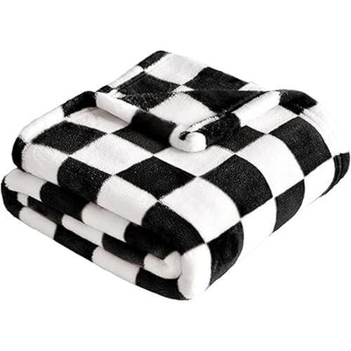Yurhap Checkered Baby Blanket Fleece Baby Blankets for Boys Girls, Ultra Soft Cozy Fluffy Infant Toddler Newborn Receiving Blankets for Crib Stroller, 30''x40'', Black