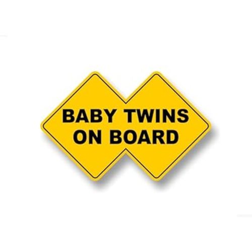 Baby Twins On Board 12" Vinyl Decal Yellow Double Diamond Design Car Safety Cute Design Twin Kids Gift Onboard Caution Warning Sign Sticker 7.5'' x 12'' (1 Decal)