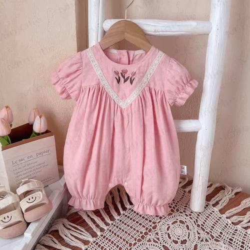 Baby Embroidered Floral Pink Romper