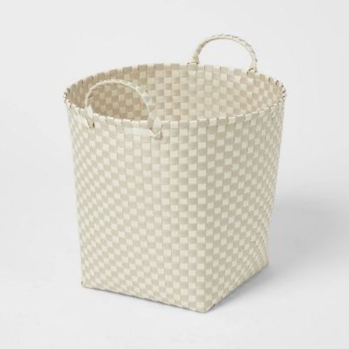 Woven Plastic Floor Basket Tan/White Checkered - Brightroom™