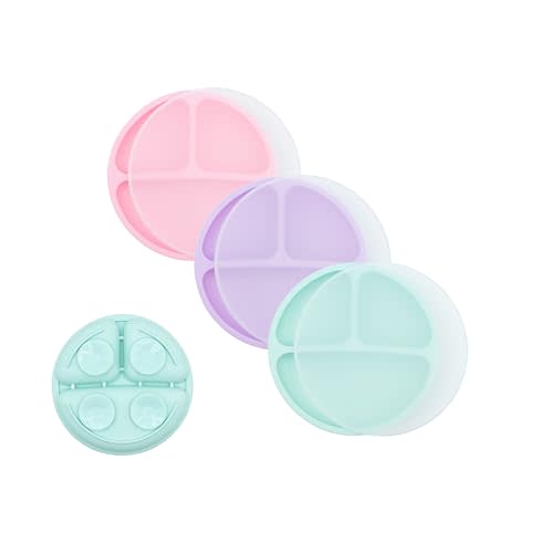 WeeSprout Suction Plates for Babies With Lids & Toddlers - 100% Silicone, Dinnerware Stays Put, Divided Design for Picky Eaters, Microwave & Dishwasher Friendly, 3 Pack