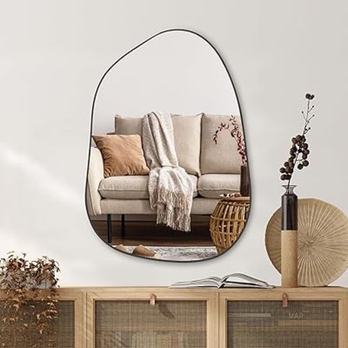 PERFNIQUE Irregular Wall Mirror Asymmetrical Mirror, 27''x19'' Black Mirror for Bathroom Bedroom Living Room Entryway, Decorative Modern Wall Decor, Wall Mounted Mirror (Black, 27''x19'')