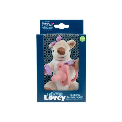 Dr. Brown's Baby Lovey Pacifier Holder & Teether Clip, Deer with Pink HappyPaci, 0-12m, 1-Pack