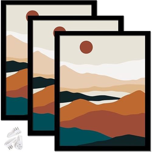 Black 11x14 Picture Frame Set of 3, High Transparent Frame for 11 By 14 Photo Collage Canvas Poster Size Wall Mount and Tabletop Horizontally Vertically (Black, 11 x 14 inches)