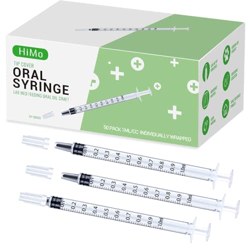 50 Pack 1ml Syringes with caps for Liquid, Oral, Medicine, Colostrum Collector Feeding without Needle, Individually Wrapped