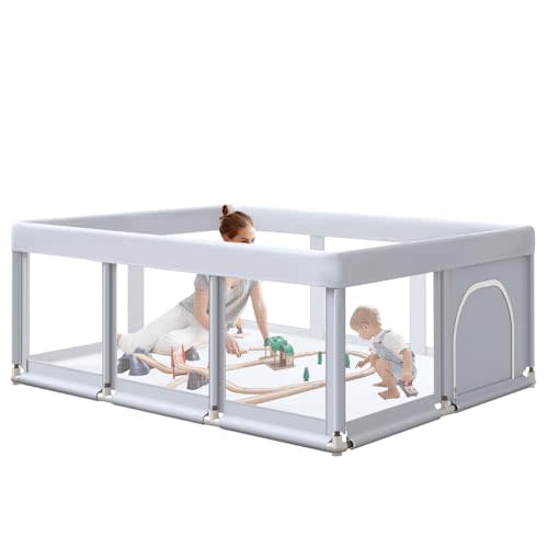 Hiaksedt Large Baby Playpen 74x50 Inch PlayPen for Babies and Toddlers, Play Yards for Indoor & Outdoor with Zipper Gates, Breathable Mesh