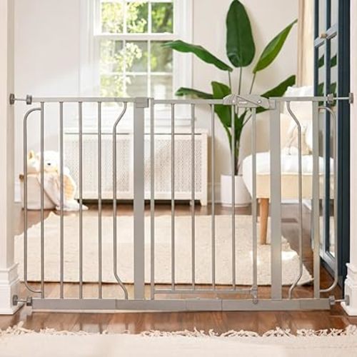 Regalo Safety 29-49" Easy Step Extra Wide Baby Gate for Doorways & Bottom of Stairs, Pressure Mounted Safety Gate with Door for Babies, Toddlers & Pets, Platinum