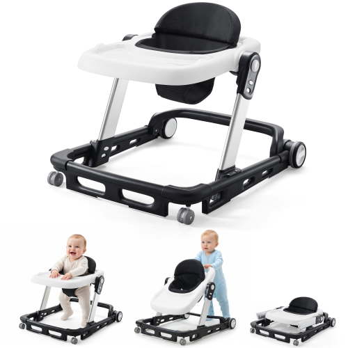HARPPA Foldable Baby Walker for Babies 6-24 Months, Anti-Rollover, Seat and Height Adjustable, Black