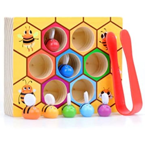 WOOD CITY Toddler Fine Motor Skills Toys, Bee to Hive Matching Game, Wooden Color Sorting Toy for Toddler 2 3 Years Old, Montessori Preschool Learning Toys Gift for Children