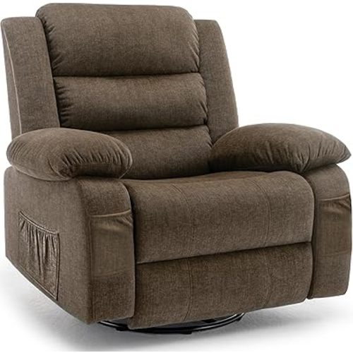 Recliner Chair, Wide Rocker Chair, Rocking Chair with Massage and Heat,360°Swivel Nursery Rocking Chairs, Oversized Recliner for Adults, Cashmere Reclining Sofa for Living Room, Brown
