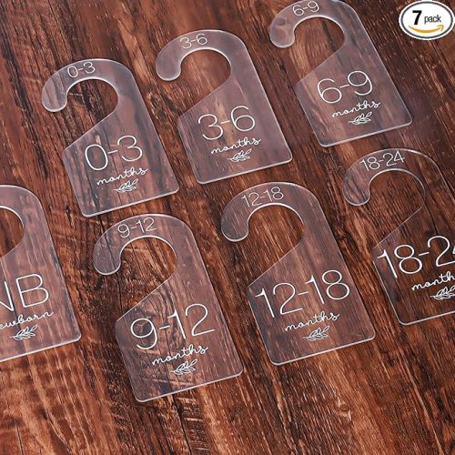 Whaline 7Pcs Baby Closet Size Dividers Clear Acrylic Infant Clothes Hanger Separators Newborn to 24 Month Clothes Dividers Thicken Wardrobe Hanger Organizers for Home Nursery Baby Clothes, 3.5 x 7Inch - Clear Leaves