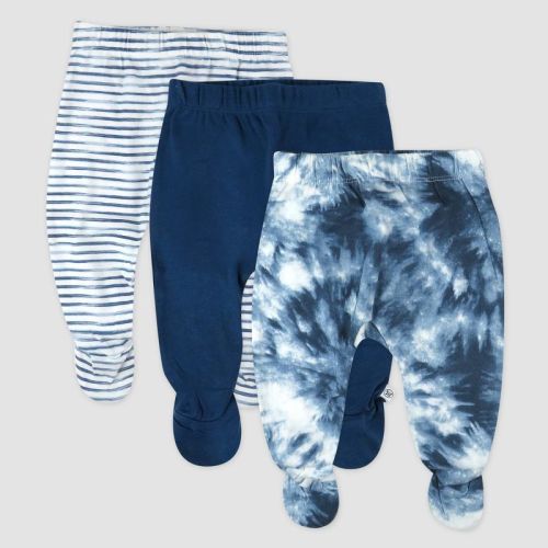 Honest Baby 3pk Footed Harem Pants - Blue Tie-Dye