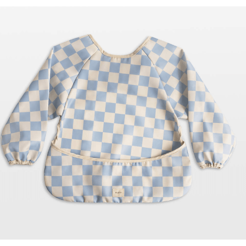 Mushie Blue Check Long Sleeve Bib