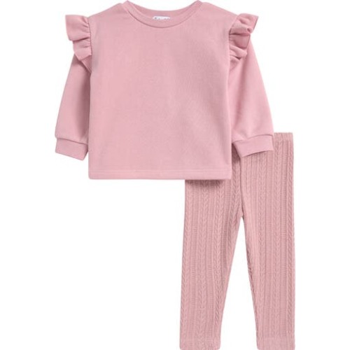 Winter Rose Ruffle Shoulder Sweatshirt & Leggings Set, 3-6M
