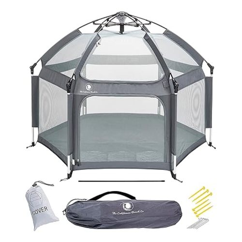 POP 'N GO Baby Playpen - Indoor & Outdoor Playpen for Babies and Toddlers - Baby Beach Tent, Foldable, Portable W/Canopy, Travel Bag, & Mosquito Net - Pop Up Pack and Play Tent (Anchor Grey)