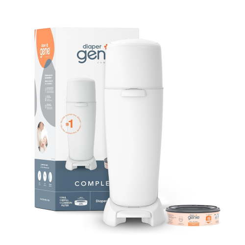 Diaper Genie Complete Pail with Built-In Odor Controlling Antimicrobial, Includes Pail & 1 Refill, White