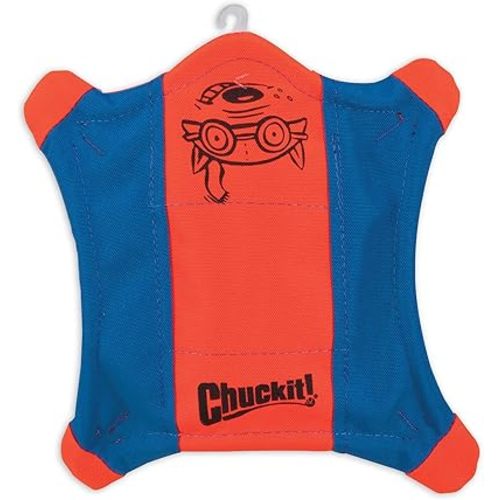 Chuckit! Flying Squirrel Fetch Dog Toy - Water Floating Flyer - Soft and Durable Polyester Canvas Construction - For Large Dogs - Size Large - 11-inch Diameter - Pack of 1 - Orange and Blue