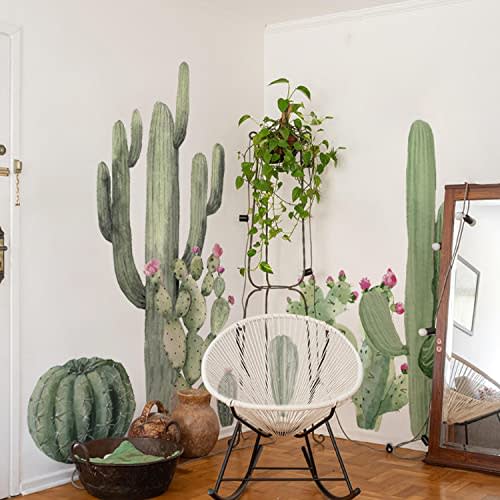 funlife Large Fabric Boho Cactus Wall Decals Peel and Stick, Self Adhesive Giant Prickly Pear Saguaro Wall Art Stickers, Home Decor Golden Barrel Cactus Murals Stickers for Bedroom Living Room