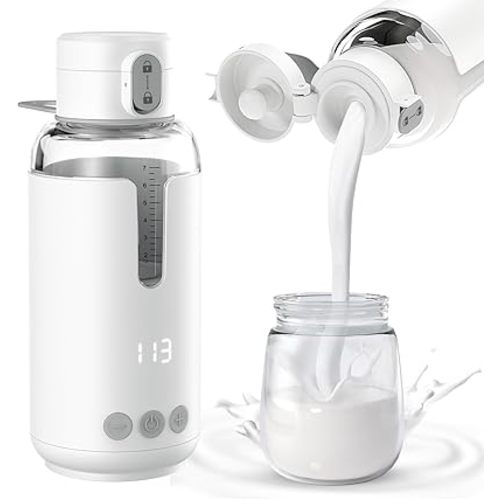 Portable Water Warmer for Formula,Milk,Precise Temp Control,Battery Powered Instant Warmer for Travel,8 Ounce,Smart Wireless Baby Flask for Car,Airplane Journey,White
