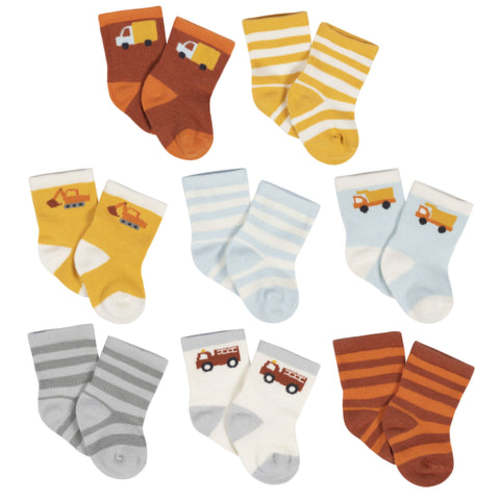 8-Pack Baby Boys Transportation Zone Jersey Wiggle Proof® Socks | 0-3 Months