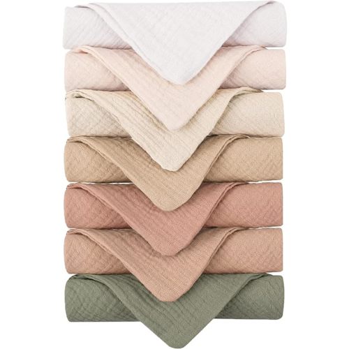 Konssy Baby Muslin Washcloths 7 Pack -100% Cotton Baby Bath Towels, Soft Baby Wash Cloths and Absorbent Burp Cloths for Newborn Kids Girls and Boys, 11x11 inches