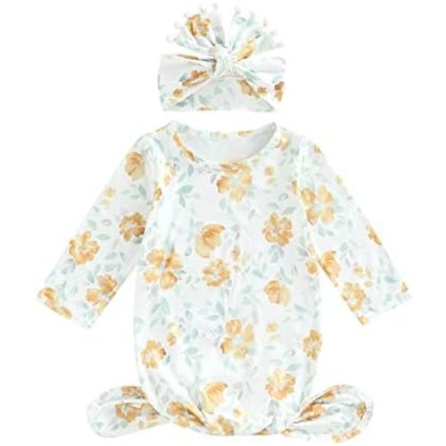 Infant Newborn Baby Girls Floral Sleep Gown Headband Sleepwear Romper Sleeping Bags Outfits