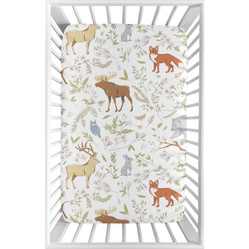 Woodland Animal Toile Mini Fitted Crib Sheet by Sweet Jojo Designs