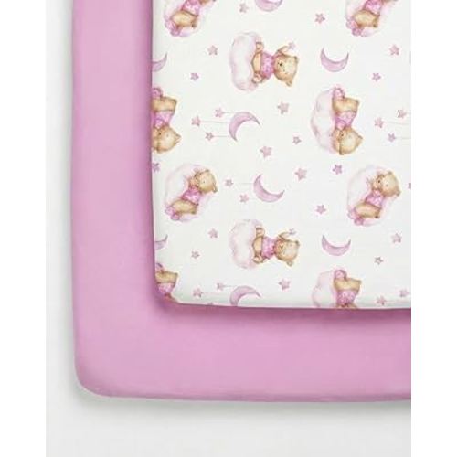 Pack and Play Sheets Fitted - 2 Pack Mini Crib Sheets for Pack N Play Mattress - Unisex Playard Microfiber Bedding for Boys & Girls - Soft, Breathable & Wrinkle Free - Oeko-Tex, 38 x 26in - Dream Bear