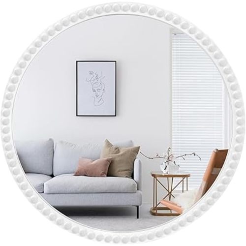 WallBeyond Round Mirrors for Wall Decor, 30 inch Wall Mirror Decorative with Beaded Framed for Home Decoration Entryway Living Room Bedroom, White