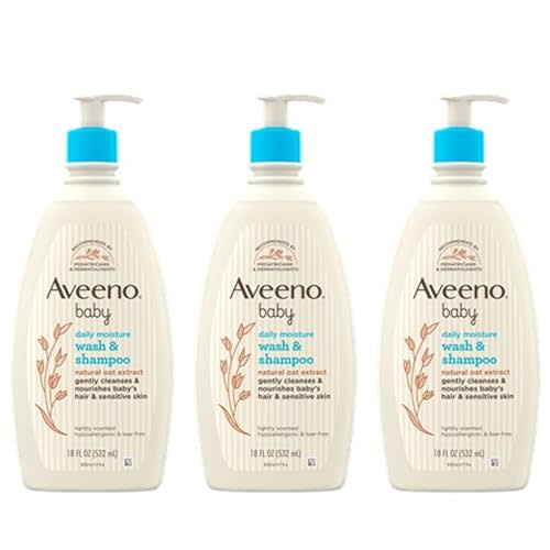Aveeno Baby Gentle Body Wash & Shampoo with Natural Oat Extract, Tear-Free, Paraben-Free & Phthalate-Free Formula for Baby’s Sensitive Hair & Body, Lightly Scented, 18 fl. oz, 3 Pack