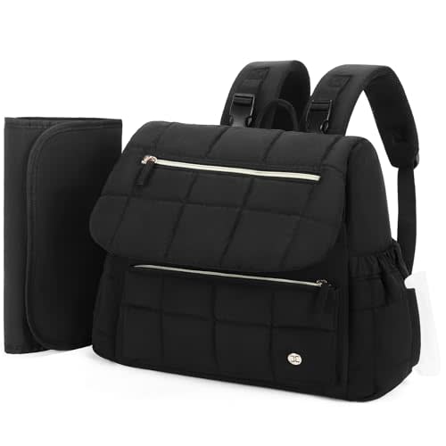 Telena Diaper Bag Backpack Puffer Baby Diaper Bag with Insulated Pockets Travel Small Diaper Backpack with Changing Pad, Black