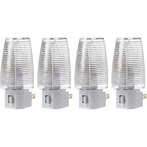 Plug in Night Light with Manual On/Off Switch for Hallway, Kid’s Bedroom, Stairways – Includes 4W Bulb | 4 Pack