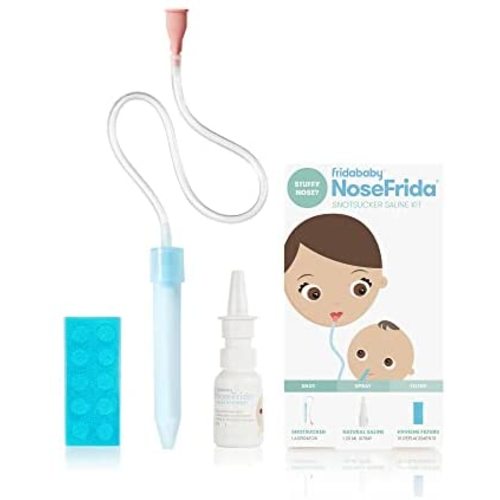 Baby Nasal Aspirator NoseFrida The Snotsucker with 10 Extra Filters and All-Natural Saline Nasal Spray by Frida Baby, 1 Pack