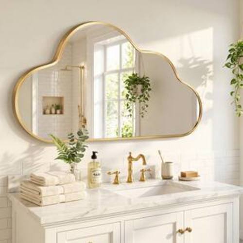 35 in. W x 20 in. H Cloud-shaped Gold Aluminum Alloy Framed Wall Mirror Asymmetrical Wall Mirror