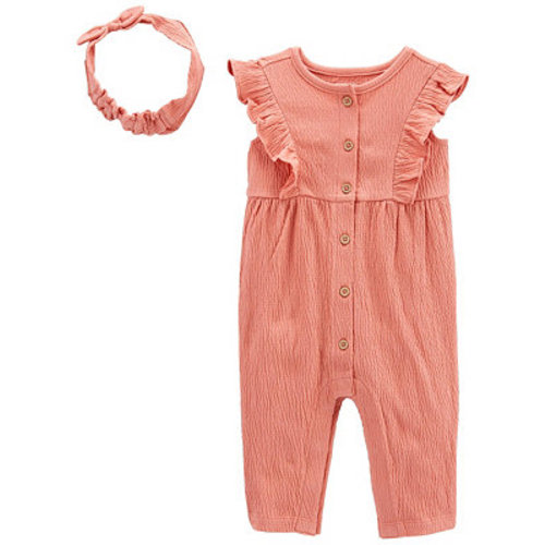 Baby Girls Crinkle Jersey Jumpsuit and Headwrap, 2 Piece Set