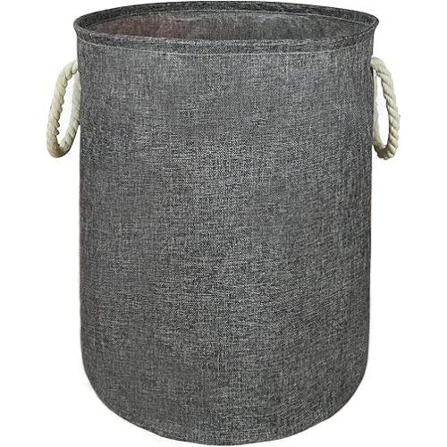 Round Laundry Basket Waterproof Canvas Large Clothes Basket Laundry Hamper with Handles Cute Cartoon Kids Nursery Hamper for Kids Room Toy Storage (grey)