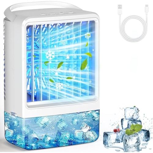 Mini Air Conditioner Small AC Portable Air Conditioners with 1500ml spray/hour 3 Speed Wind & 7 Colorful LED Light Cool Mist &Timer Evaporative Air Cooler for Bedroom/Home/Office