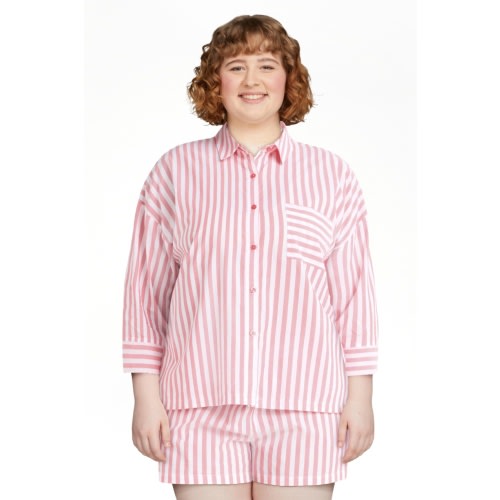 Joyspun Women’s Woven ¾ Sleeve Notch Collar Top and Boxer Shorts Pajama Set, Sizes XS-3X