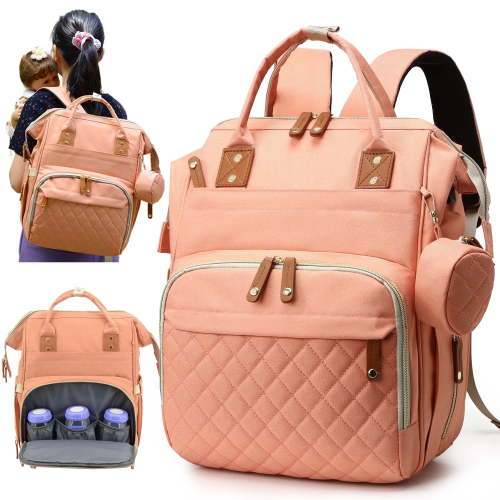 DERSTUEWE Diaper Bag Backpack for Moms – Large Capacity Waterproof Baby Bag with USB Port, Insulated Bottle Pockets & Stroller Straps， Pink