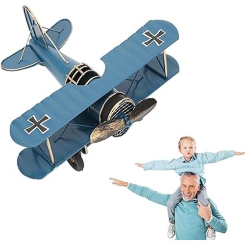 Airplane Decor, Vintage Airplane Decor for Boys Room, Hanging Aircraft Handicrafts for Home Cafe Bar and Office Decor Desktop Ornament, Birthday Gifts Photo Props (Blue)