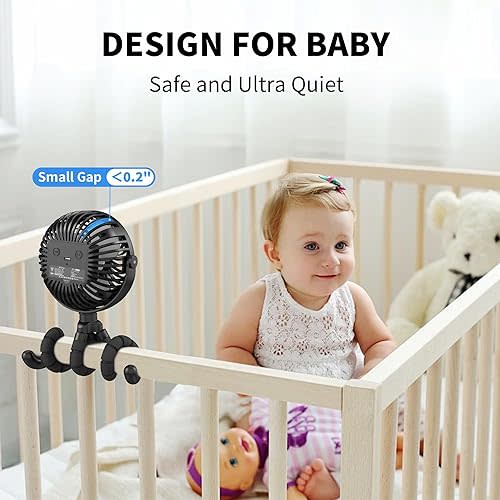 AMACOOL Battery Operated Stroller Fan Flexible Tripod Clip On Fan with 3 Speeds and Rotatable Handheld Personal Fan for Car Seat Crib Bike Treadmill (Black)