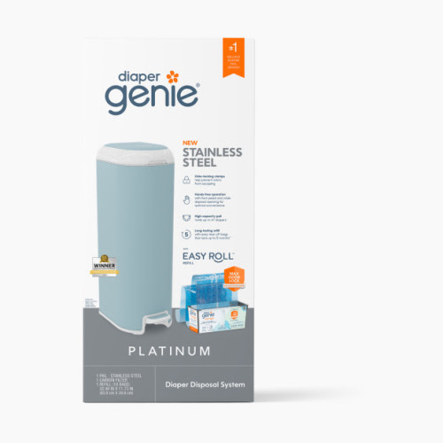 Diaper Genie Platinum Stainless Steel Diaper Pail with Easy Roll Refill Bags - Glacial Blue, Unscented
