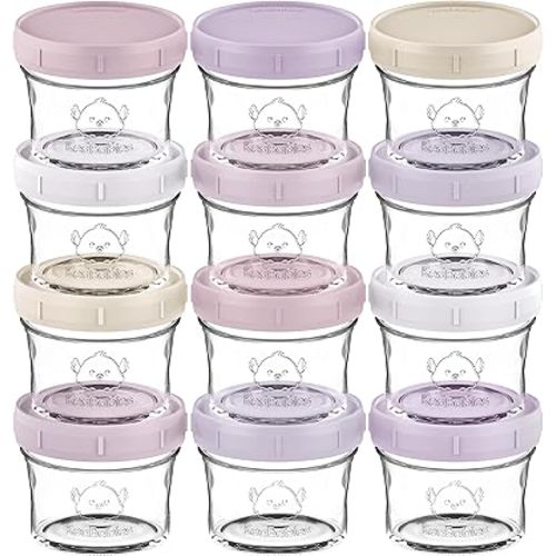 KeaBabies 12pk 4oz Glass Baby Food Containers with Lids - Leak-Proof, Microwavable Small Glass Jars, Baby Purees & Toddler Snack Storage Containers, BPA-Free, Dishwasher & Freezer Safe (Lilac)