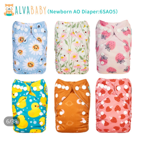 6-Pack Newborn Cloth Diapers with 6 Microfiber Inserts for Infants & Toddlers
